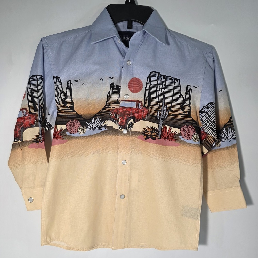 Boys Panhandle Hayloft Western Wear Shirt Vintage Truck Size 6 Youth Pearl Snaps
